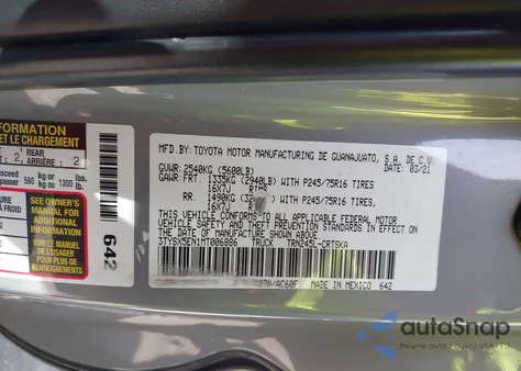 2021 Toyota Tacoma Sr5 из США, поврежденный, VIN 3TYSX5EN1MT006886